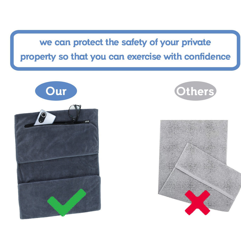 Gym Towel with Zipper Pocket Microfiber Sweat Absorbent