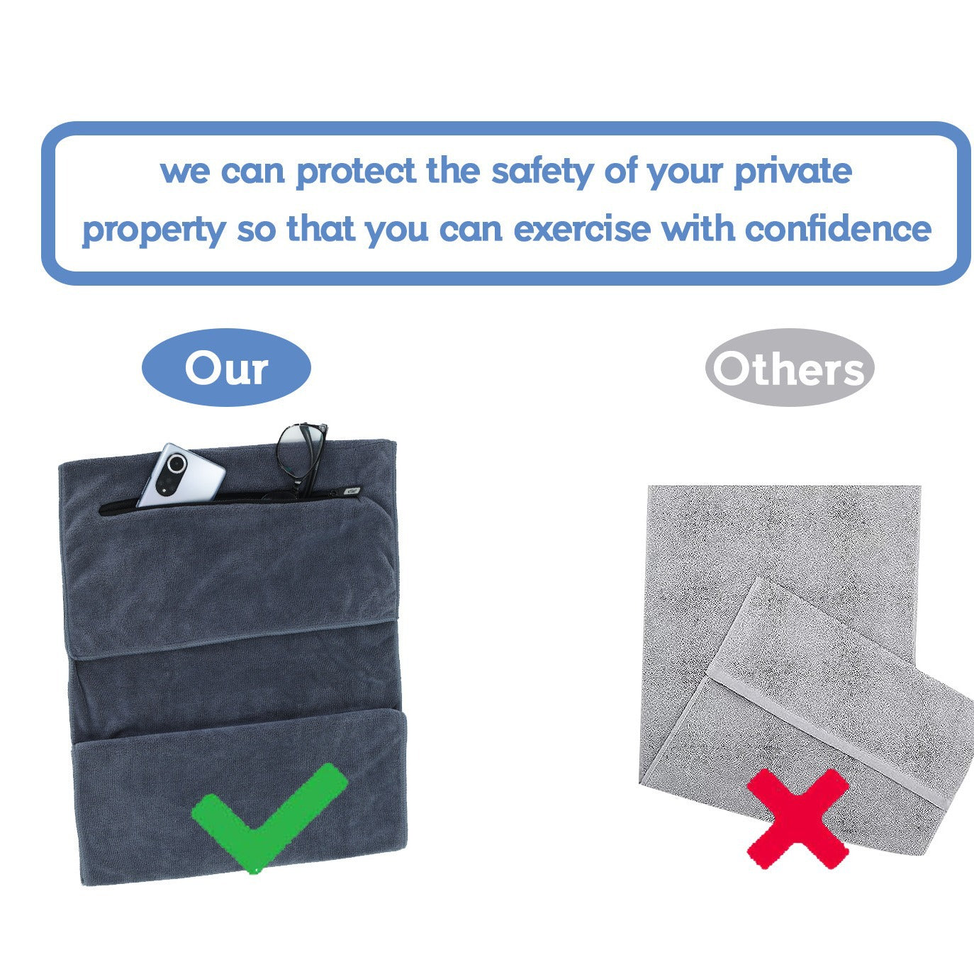 Gym Towel with Zipper Pocket Microfiber Sweat Absorbent