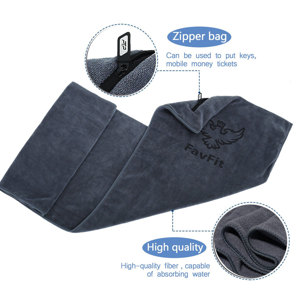 Gym Towel with Zipper Pocket Microfiber Sweat Absorbent